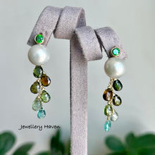 Load image into Gallery viewer, Pearl and tourmaline cascade earrings