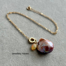 Load image into Gallery viewer, Metallic iridescent pink purplish baroque pearl and Ethiopian opal necklace