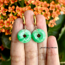 Load image into Gallery viewer, Certified Type A apple green jadeite coin earrings