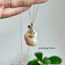 Load image into Gallery viewer, White baroque pearl, tourmaline slice necklace