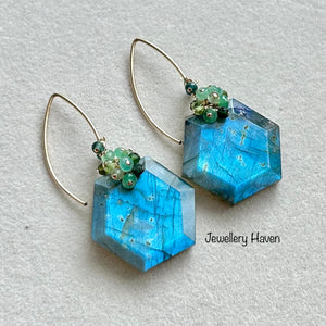 Blue flash hexagon labradorite earrings