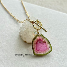 Laden Sie das Bild in den Galerie-Viewer, Large Watermelon tourmaline slice toggle necklace