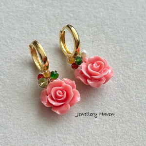 Pink conch flower hoops