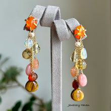 Load image into Gallery viewer, Pink opal, citrine, peach moonstone and Mexican fire opal studs earrings (detachable)