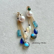 Load image into Gallery viewer, Pearl and gems tassel earrings