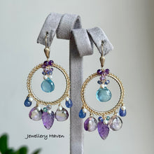 Cargar imagen en el visor de la galería, Aquamarine, ametrine, amethyst chandelier earrings