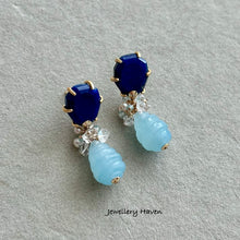 Load image into Gallery viewer, Lapis lazuli and aquamarine earrings
