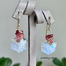 Load image into Gallery viewer, {Reserved} Blue flash moonstone and pink tourmaline earrings