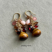 Charger l'image dans la galerie, Tiger eye, garnet, pink opal, champagne zircon earrings