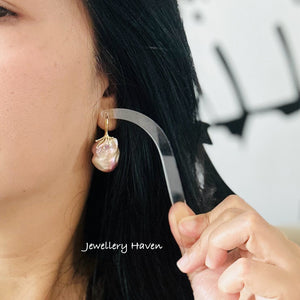 Metallic iridescent baroque pearl earrings #7