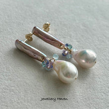 Load image into Gallery viewer, Lavender pink rectangular pearl and Edison pearl earrings