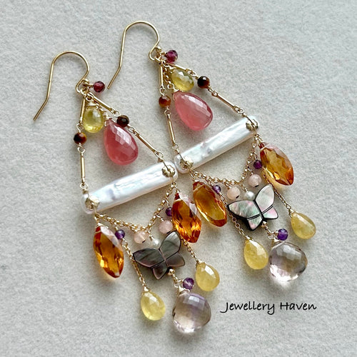 Soleil pearl chandelier earrings