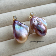 Load image into Gallery viewer, Purplish metallic iridescent baroque pearl stud earrings