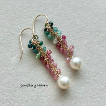 Load image into Gallery viewer, Tourmaline and pearl drop earrings