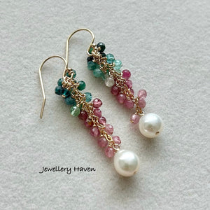 Tourmaline and pearl drop earrings