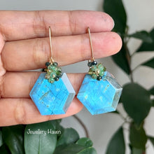 Load image into Gallery viewer, Blue flash hexagon labradorite earrings