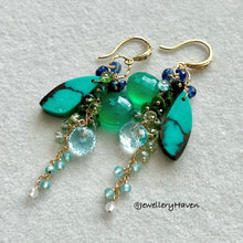 Cargar imagen en el visor de la galería, Turquoise gems cluster earrings