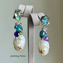 Load image into Gallery viewer, Iridescent starfish baroque pearl and abalone shell earrings