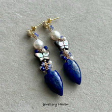Charger l'image dans la galerie, Lapis lazuli, baby baroque pearls, mother of pearl earrings