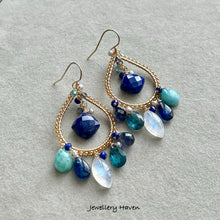 Load image into Gallery viewer, Lapis lazuli, moonstone, larimar, kyanite chandelier earrings