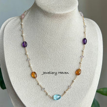 Load image into Gallery viewer, Blue topaz, citrine, amethyst and rose quartz nugget necklace