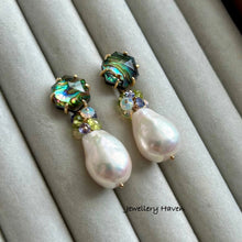 Load image into Gallery viewer, Edison pearl and hexagon abalone shell stud earrings (detachable dangle)