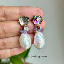 Load image into Gallery viewer, Edison pearl and triangular abalone shell stud earrings