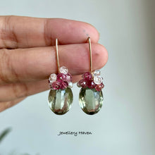 Cargar imagen en el visor de la galería, Green amethyst, moonstone, tourmaline earrings