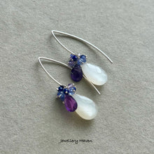 Load image into Gallery viewer, White moonstone, amethyst earrings (925 silver)