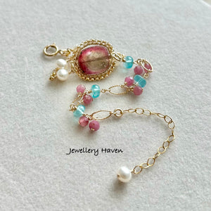 Pink tourmaline slice bracelet