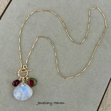 画像をギャラリービューアに読み込む, Blue flash moonstone, watermelon tourmaline slice toggle necklace