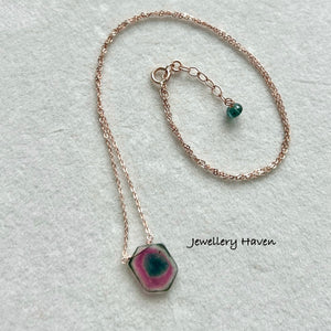 Watermelon tourmaline slice necklace #4 Rose Gold