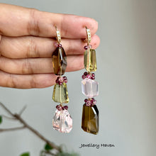 Laden Sie das Bild in den Galerie-Viewer, Rose Quartz, Lemon Quartz, whisky quartz earrings