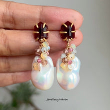Load image into Gallery viewer, Baroque pearl and garnet stud earrings