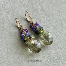 Laden Sie das Bild in den Galerie-Viewer, Green amethyst, tanzanite, tourmaline earrings