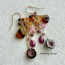 Load image into Gallery viewer, Montana agate, druzy geode cluster tassel earrings