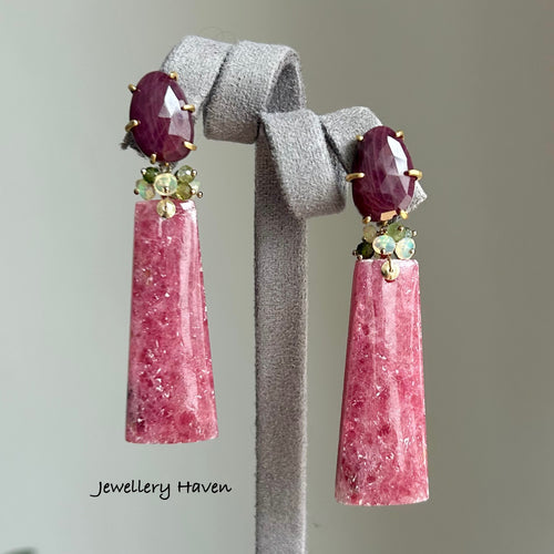 Rhodonite and Ruby stud earrings (detachable dangle)