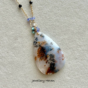 Dendritic opal pendant necklace