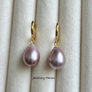 Lilac purple Edison pearl hoop earrings