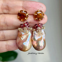 Load image into Gallery viewer, Montana agate with metallic iridescent baroque pearl earrings (detachable)