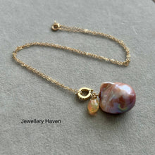 Load image into Gallery viewer, Metallic iridescent pink purplish baroque pearl and Ethiopian opal necklace