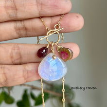 画像をギャラリービューアに読み込む, Blue flash moonstone, watermelon tourmaline slice toggle necklace