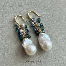 Cargar imagen en el visor de la galería, Baroque pearl, blue green sapphire , tanzanite and earrings