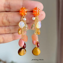 Load image into Gallery viewer, Pink opal, citrine, peach moonstone and Mexican fire opal studs earrings (detachable)