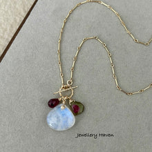 画像をギャラリービューアに読み込む, Blue flash moonstone, watermelon tourmaline slice toggle necklace