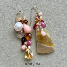 Load image into Gallery viewer, Orbicular yellow agate asymmetrical earrings