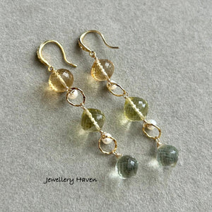 Citrine, lemon quartz, green amethyst earrings