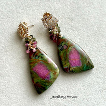 Cargar imagen en el visor de la galería, Ruby fuchsite and tourmaline earrings