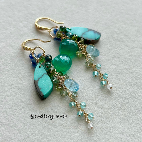 Turquoise gems cluster earrings