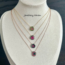 Load image into Gallery viewer, Watermelon tourmaline slice necklace #2 Gold